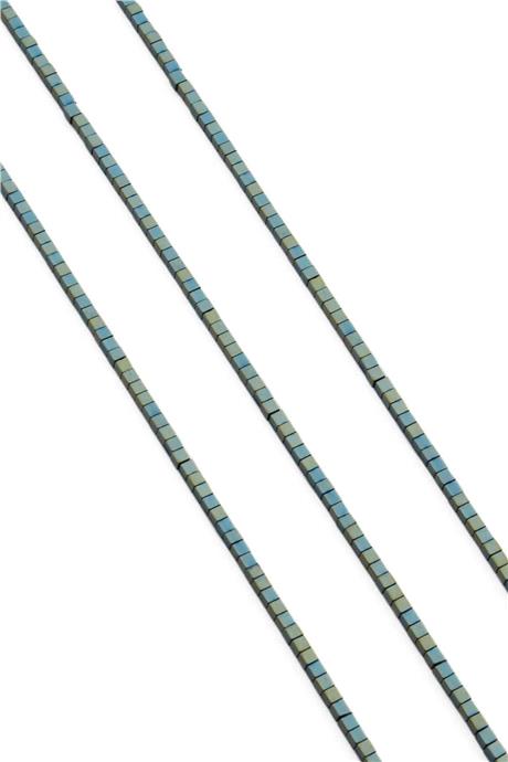 Hematite Natural Stone Matte Green Cube Cut 2x2mm String Of Beads