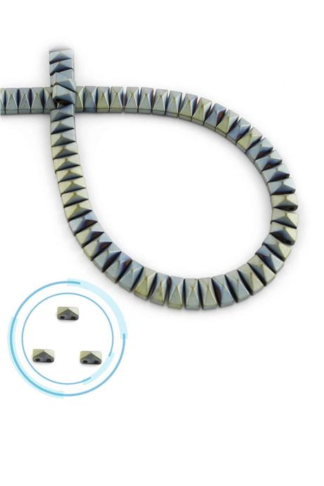 Hematite Natural Stone Matte Green Pyramid Cut Double Hole 6x3mm String Of Beads