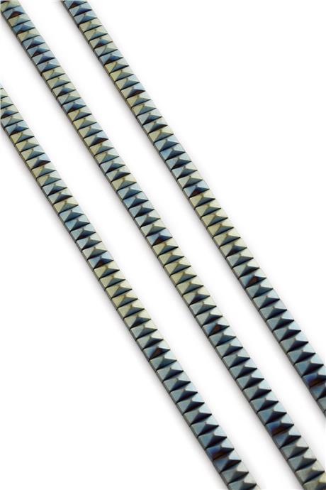 Hematite Natural Stone Matte Green Pyramid Cut Double Hole 6x3mm String Of Beads