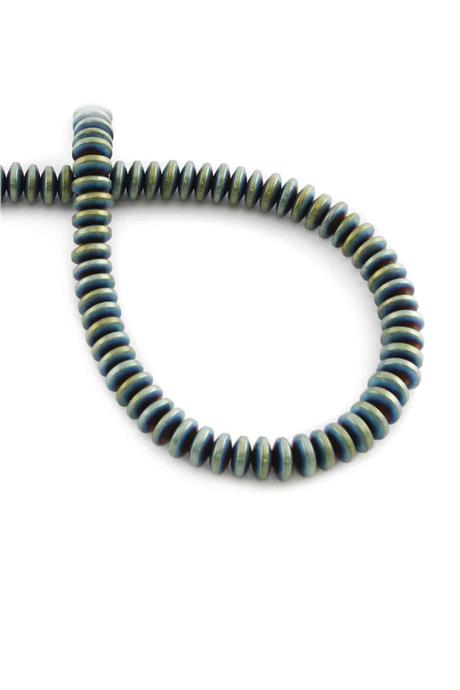 Hematite Natural Stone Matte Green Washer Cut 6x3mm String Of Beads