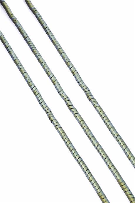 Hematite Natural Stone Matte Green Washer Cut 4x2mm String Of Beads