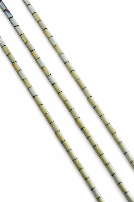 Hematite Natural Stone Matte Green Cylinder Cut 2x4mm String Of Beads
