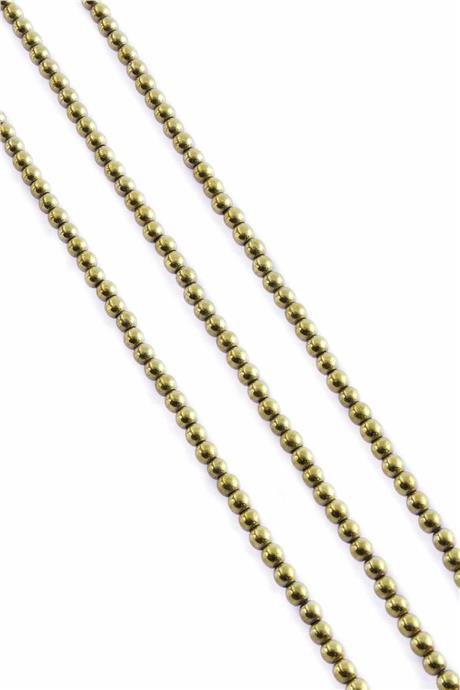 Hematite Natural Stone Shiny Light Gold Globe Cut 4mm String Of Beads