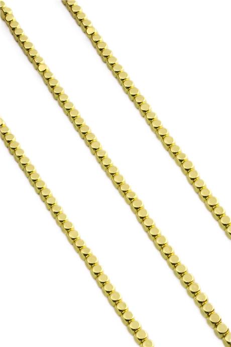 Hematite Natural Stone Shiny Gold Yellow 4x4mm String Of Beads