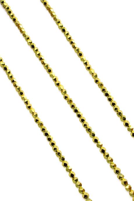 Hematite Natural Stone Shiny Gold Yellow 4x4mm String Of Beads