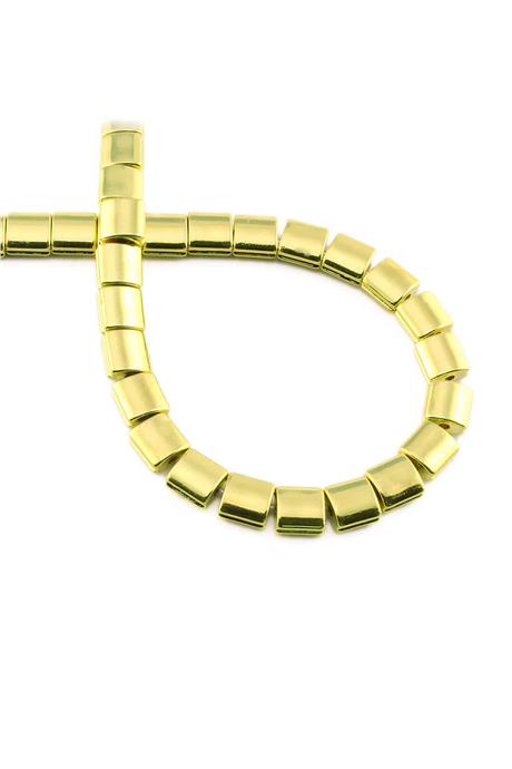 Hematit Taşı Bombeli Kare Kanallı Kesim Altın Sarı 7x7mm Doğal Taş Dizi