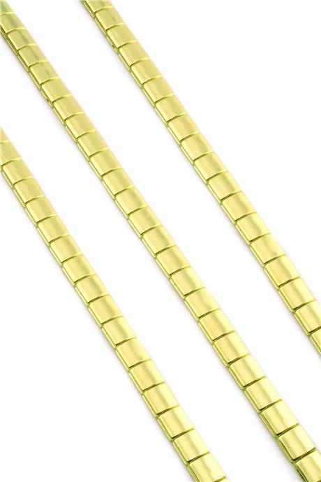 Hematit Taşı Bombeli Kare Kanallı Kesim Altın Sarı 7x7mm Doğal Taş Dizi