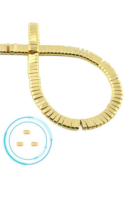 Hematite Natural Stone Shiny Gold Yellow Double Hole 6x2mm String Of Beads