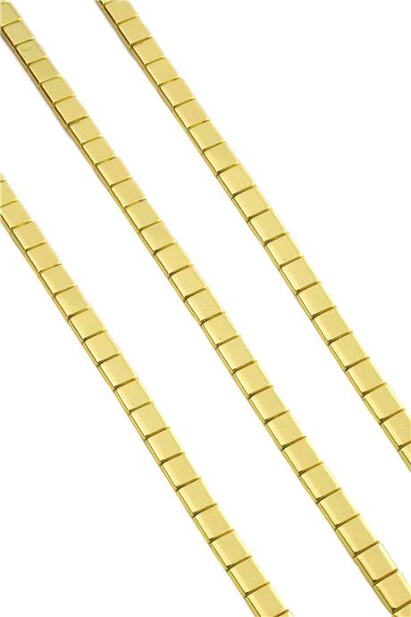 Hematite Natural Stone Shiny Gold Yellow Square Cut Double Hole 6x6mm String Of Beads
