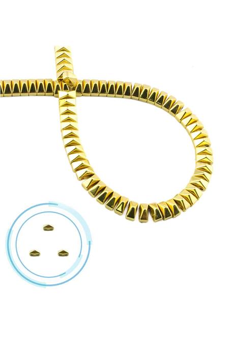 Hematite Natural Stone Shiny Gold Yellow Pyramid Cut Double Hole 6x3mm String Of Beads