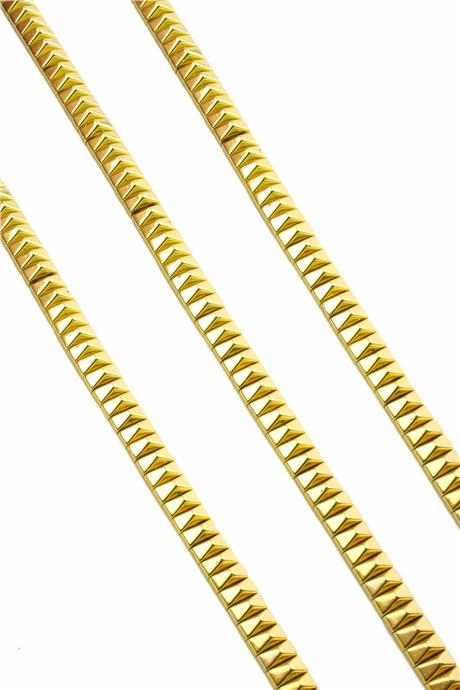 Hematite Natural Stone Shiny Gold Yellow Pyramid Cut Double Hole 6x3mm String Of Beads