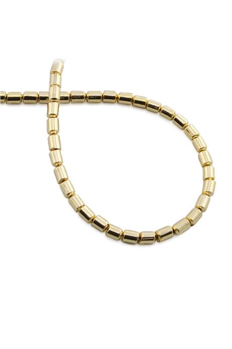 Hematite Natural Stone Shiny Gold Yellow Cylinder Cut 4x6mm String Of Beads