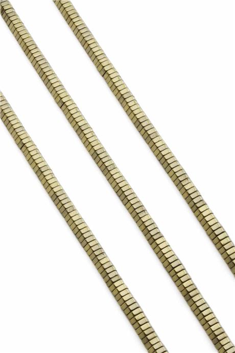 Hematite Natural Stone Shiny Antique Yellow Hexagon Cut 6x2mm String Of Beads