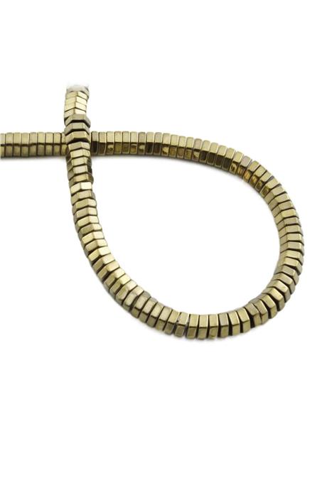 Hematite Natural Stone Shiny Antique Yellow Hexagon Cut 6x2mm String Of Beads