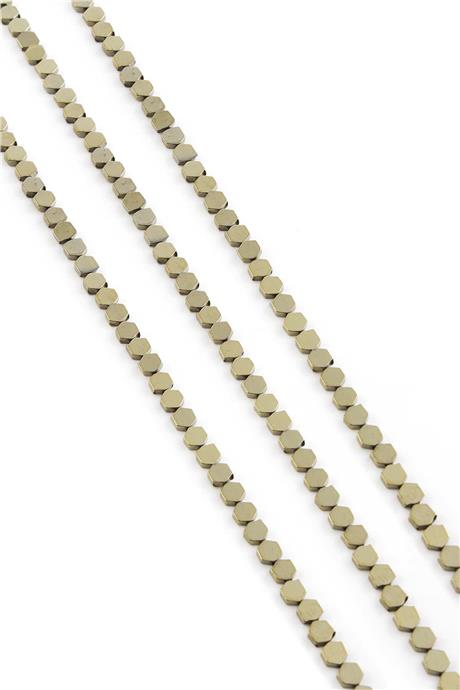 Hematite Natural Stone Shiny Antique Yellow Hexagon Cut 3x3mm String Of Beads