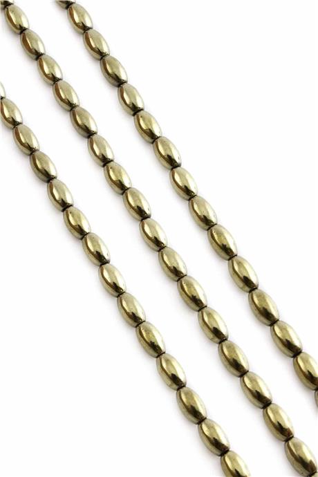 Hematite Natural Stone Shiny Antique Yellow Barley Cut 5x8mm String Of Beads
