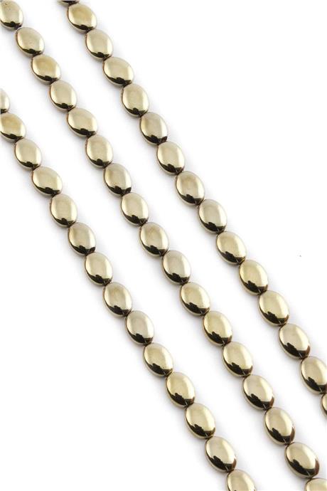 Hematit Doğal Taş Parlak Antik Sarı Bombeli Oval Kesim 6x8mm Dizi