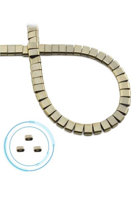 Hematite Natural Stone Shiny Antique Yellow Double Hole 6x4mm String Of Beads