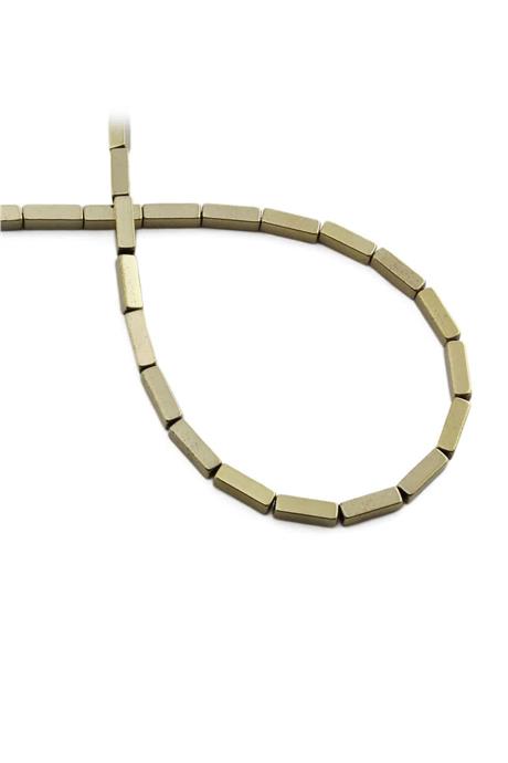 Hematite Natural Stone Shiny Antique Yellow Rectangular Cut 3x9mm String Of Beads