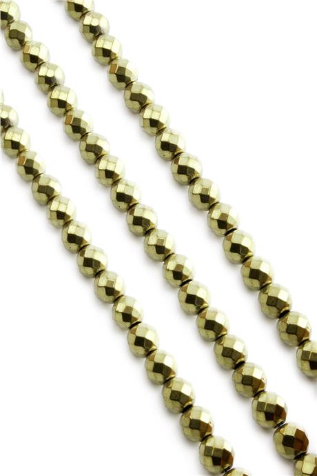 Hematite Natural Stone Shiny Antique Yellow Facet Cut 8x8mm String Of Beads