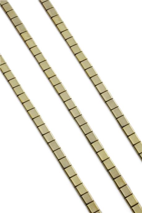 Hematite Natural Stone Shiny Antique Yellow Square Cut Double Hole 6x6mm String Of Beads
