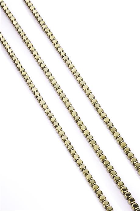 Hematite Natural Stone Shiny Antique Yellow Square Cut 4mm String Of Beads