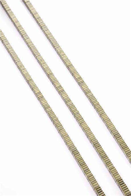 Hematite Natural Stone Shiny Antique Yellow Square Dore Cut 4x1mm String Of Beads