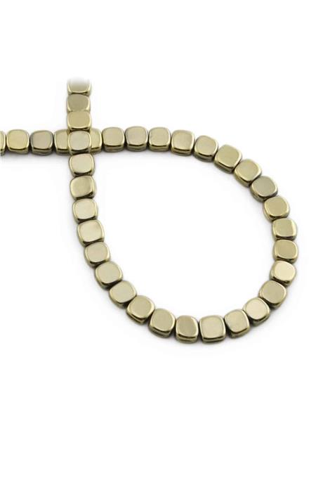 Hematite Natural Stone Shiny Antique Yellow Square Cut 6x6mm String Of Beads