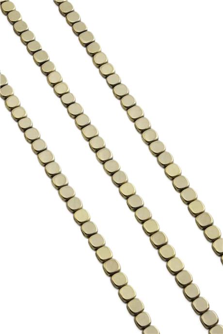 Hematite Natural Stone Shiny Antique Yellow Square Cut 6x6mm String Of Beads