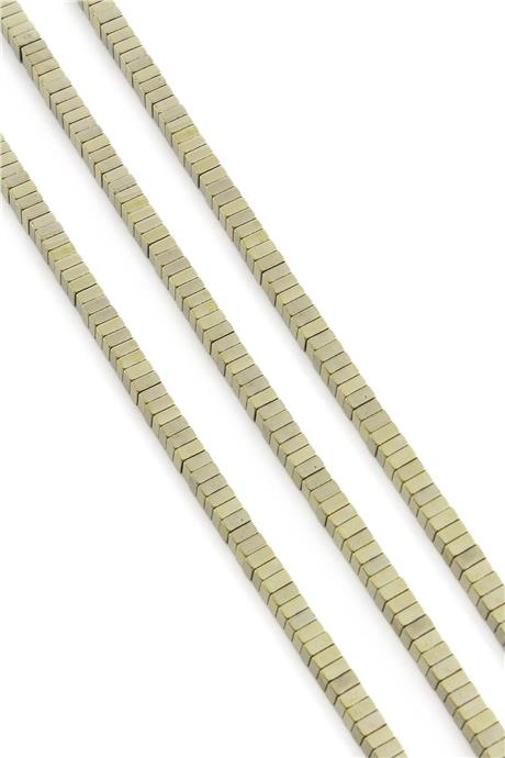 Hematite Natural Stone Shiny Antique Yellow Square Dore Cut 4x2mm String Of Beads