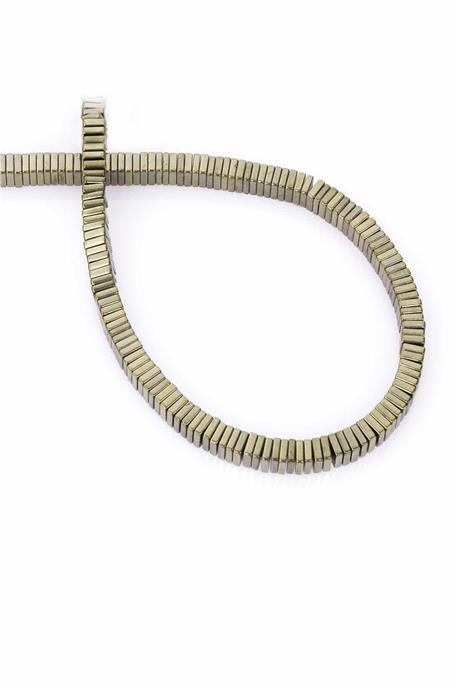 Hematite Natural Stone Shiny Antique Yellow Square Dore Cut 4x1mm String Of Beads