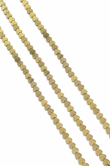 Hematite Natural Stone Shiny Antique Yellow Heart Cut 6mm String Of Beads