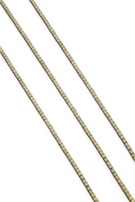 Hematite Natural Stone Shiny Antique Yellow Cube Cut 2x2mm String Of Beads