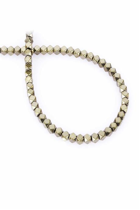 Hematite Natural Stone Shiny Antique Yellow Cube Cut 4x4mm String Of Beads