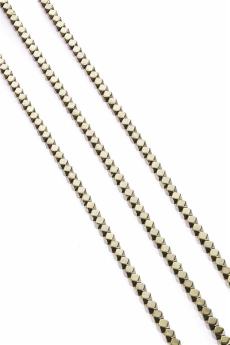 Hematite Natural Stone Shiny Antique Yellow Cube Cut 4x4mm String Of Beads