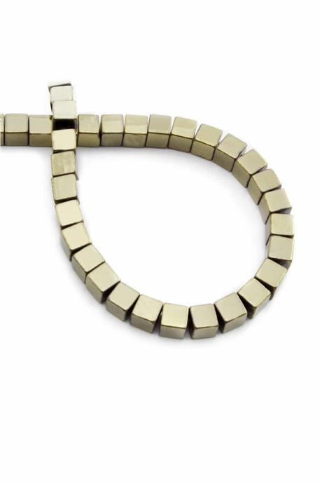 Hematite Natural Stone Shiny Antique Yellow Cube Cut 6x6mm String Of Beads