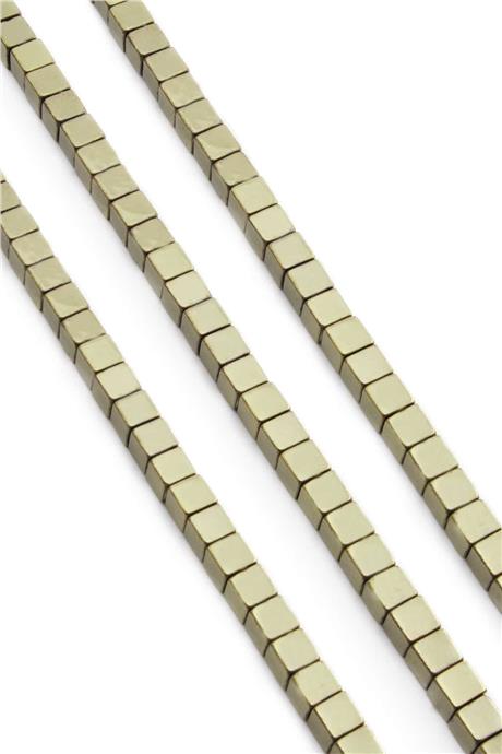 Hematite Natural Stone Shiny Antique Yellow Cube Cut 6x6mm String Of Beads