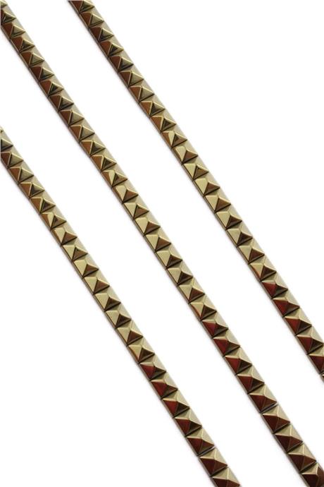 Hematite Natural Stone Shiny Antique Yellow Pyramid Square Cut Double Hole 6x6mm String Of Beads