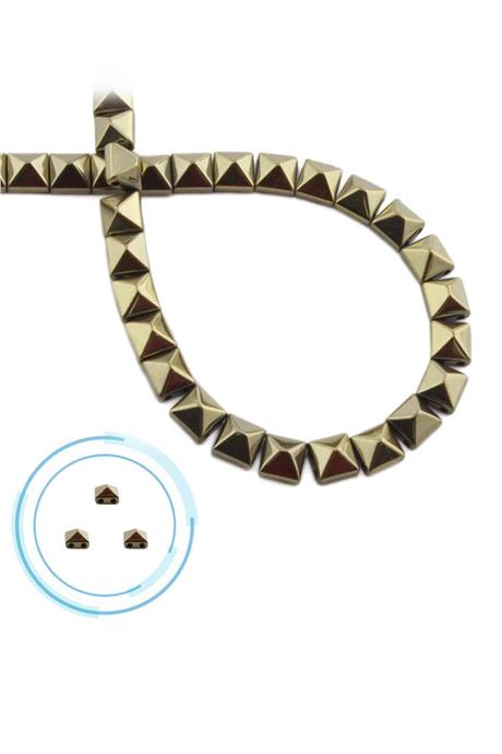 Hematite Natural Stone Shiny Antique Yellow Pyramid Square Cut Double Hole 6x6mm String Of Beads