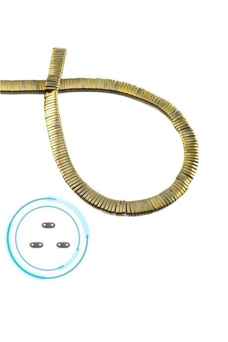Hematit Doğal Taş Parlak Antik Sarı Rondela Kesim Çift Delikli 5x1mm Dizi