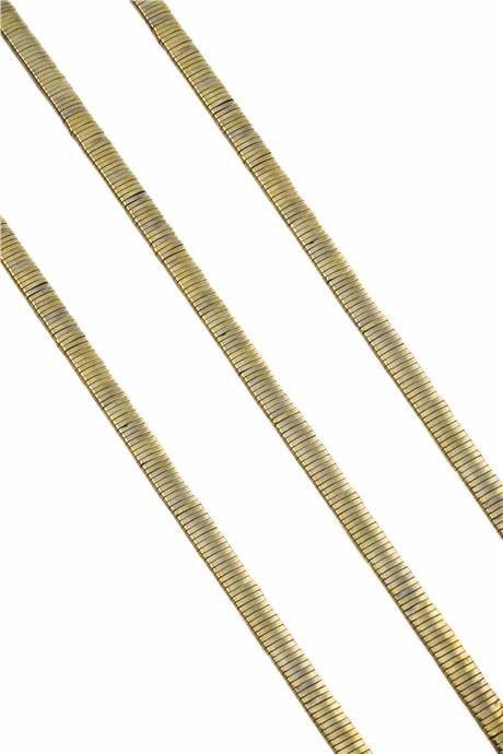 Hematit Doğal Taş Parlak Antik Sarı Rondela Kesim Çift Delikli 5x1mm Dizi