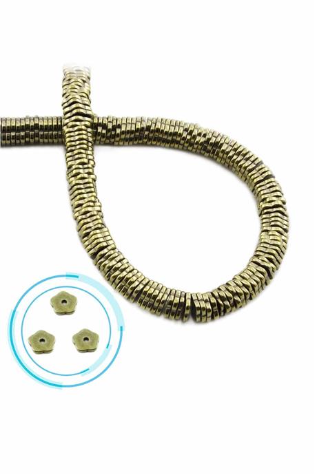 Hematite Natural Stone Shiny Antique Yellow Washer Cut 6x1mm String Of Beads