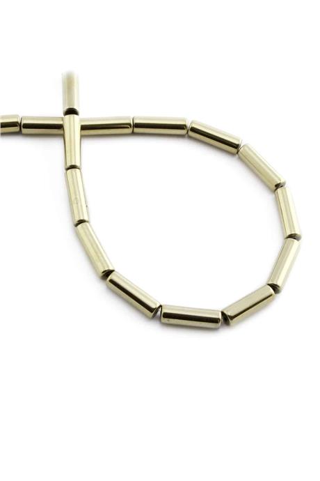 Hematite Natural Stone Shiny Antique Yellow Cylinder Cut 4x13mm String Of Beads
