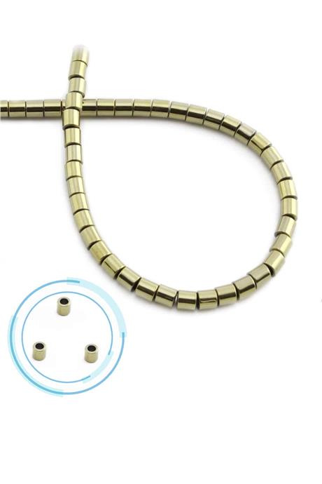 Hematite Natural Stone Shiny Antique Yellow Cylinder Cut 4x4mm String Of Beads