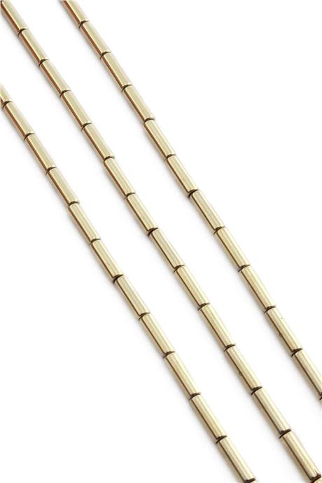Hematite Natural Stone Shiny Antique Yellow Cylinder Cut 4x13mm String Of Beads