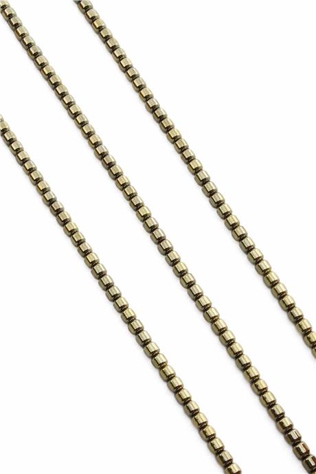 Hematite Natural Stone Shiny Antique Yellow Cylinder Cut 4mm String Of Beads
