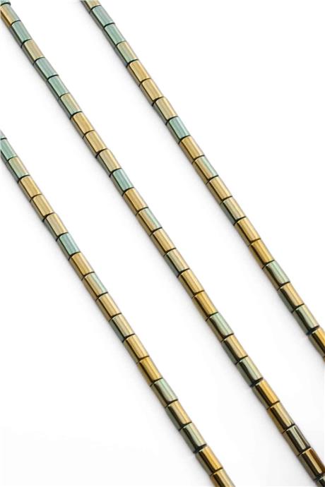 Hematite Natural Stone Shiny Antique Yellow Cylinder Cut 4x6mm String Of Beads
