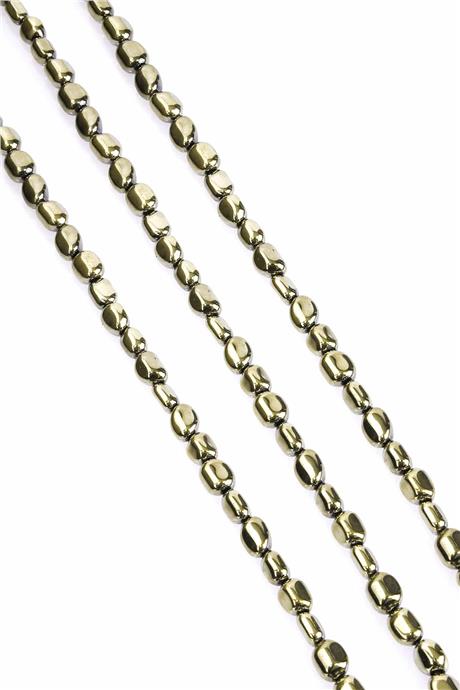 Hematit Taşı Tımbıl Kesim Parlak Antik Sarı 5x6mm Doğal Taş Dizi