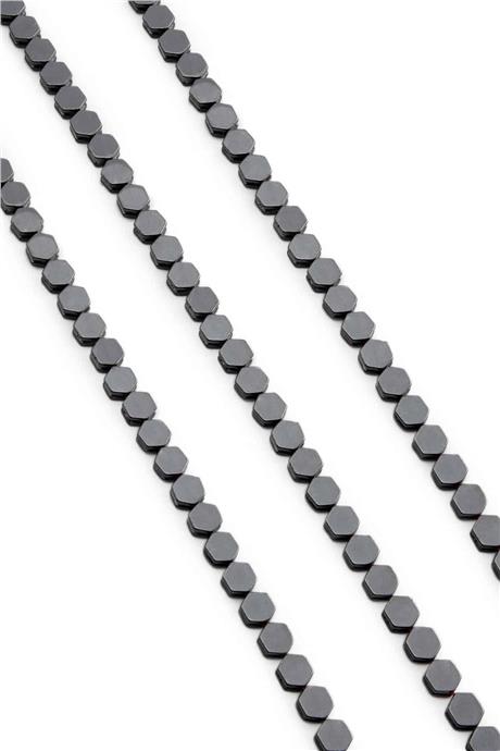 Hematite Natural Stone Shiny Smoked Hexagon Cut 5x5mm String Of Beads