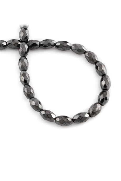 Hematite Natural Stone Shiny Smoked Barley Facet Cut 5x8mm String Of Beads